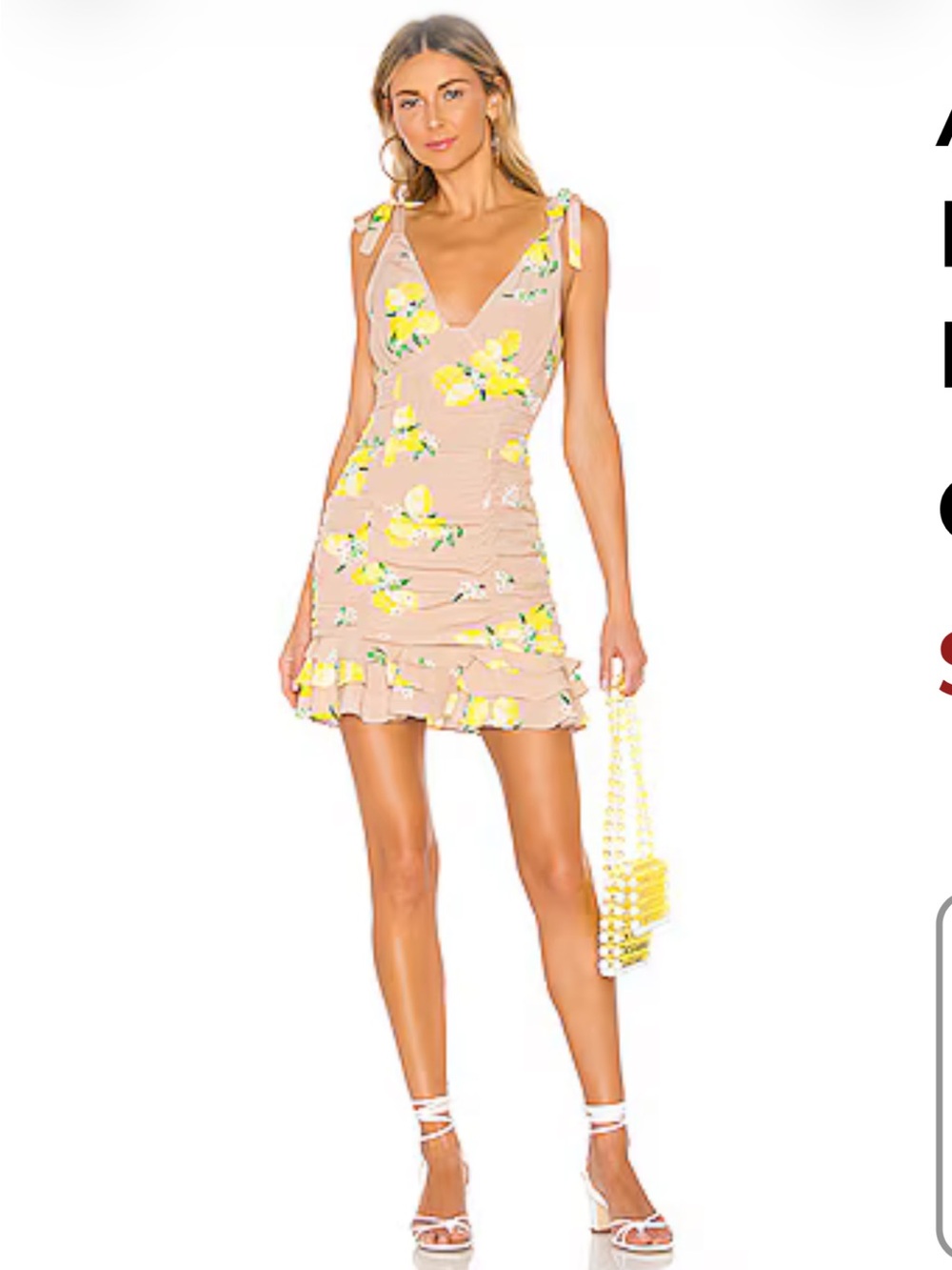 MAJORELLE Taupe Mini Dress with Yellow Lemon Print